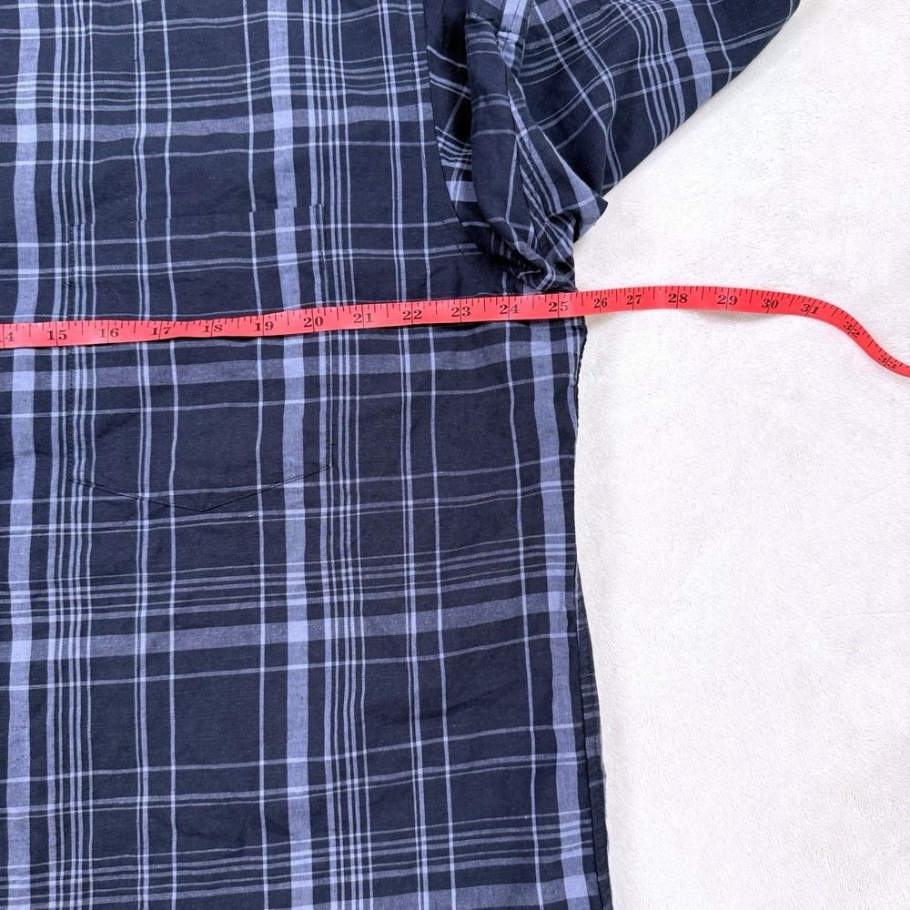 Uniqlo Navy Blue Plaid Linen Cotton Blend XL Short Sleeve Button Front Shirt - Picture 6 of 10